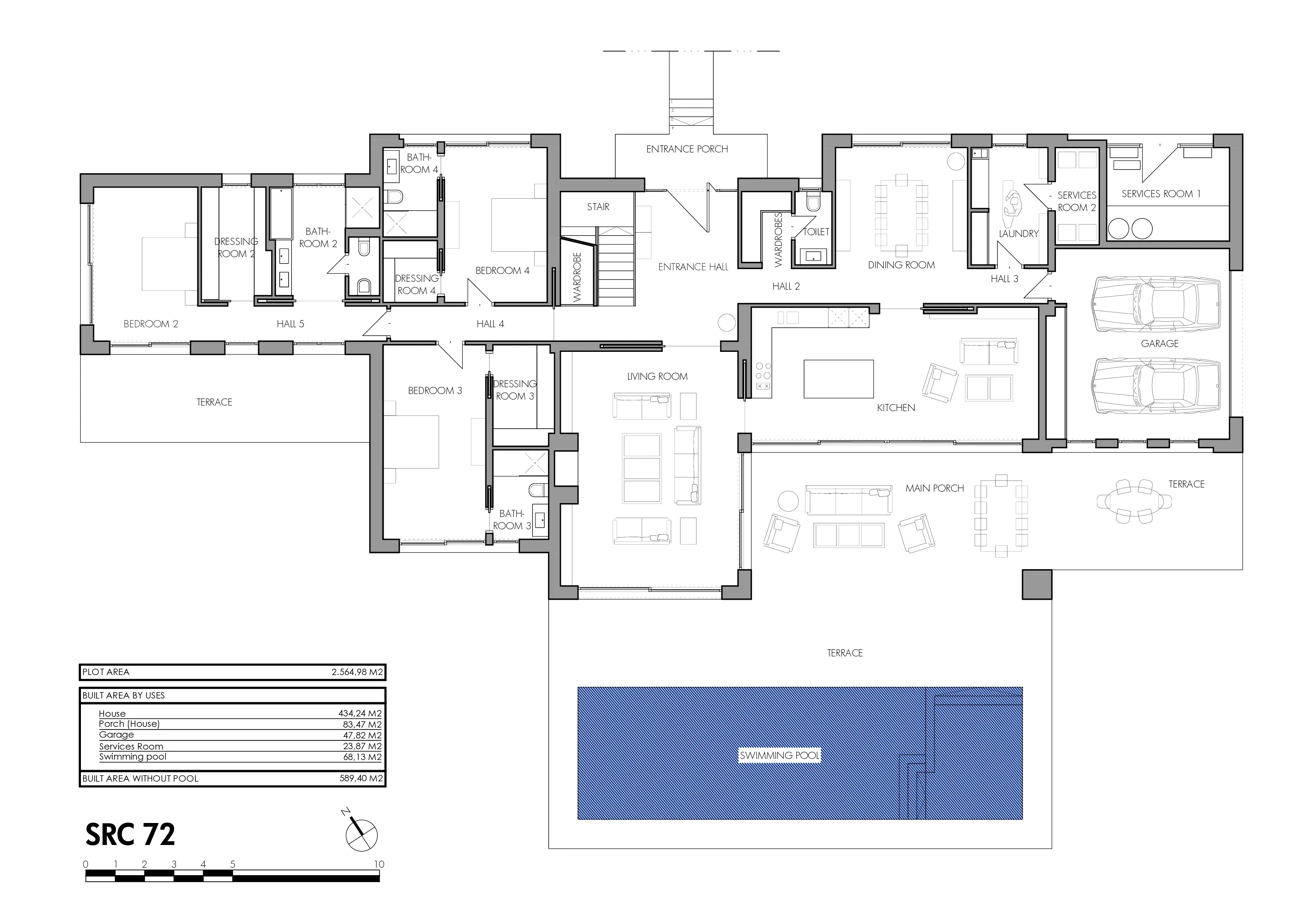 Ground floor plan of the frontline golf villa in San Roque Club