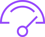 Purple speedometer icon with needle pointing to the right.