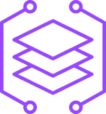 Purple icon of stacked layers inside a hexagon with circuit nodes at the corners.