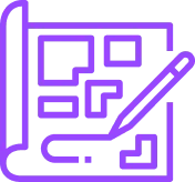 Icon of a purple blueprint with a pencil drawing on it.