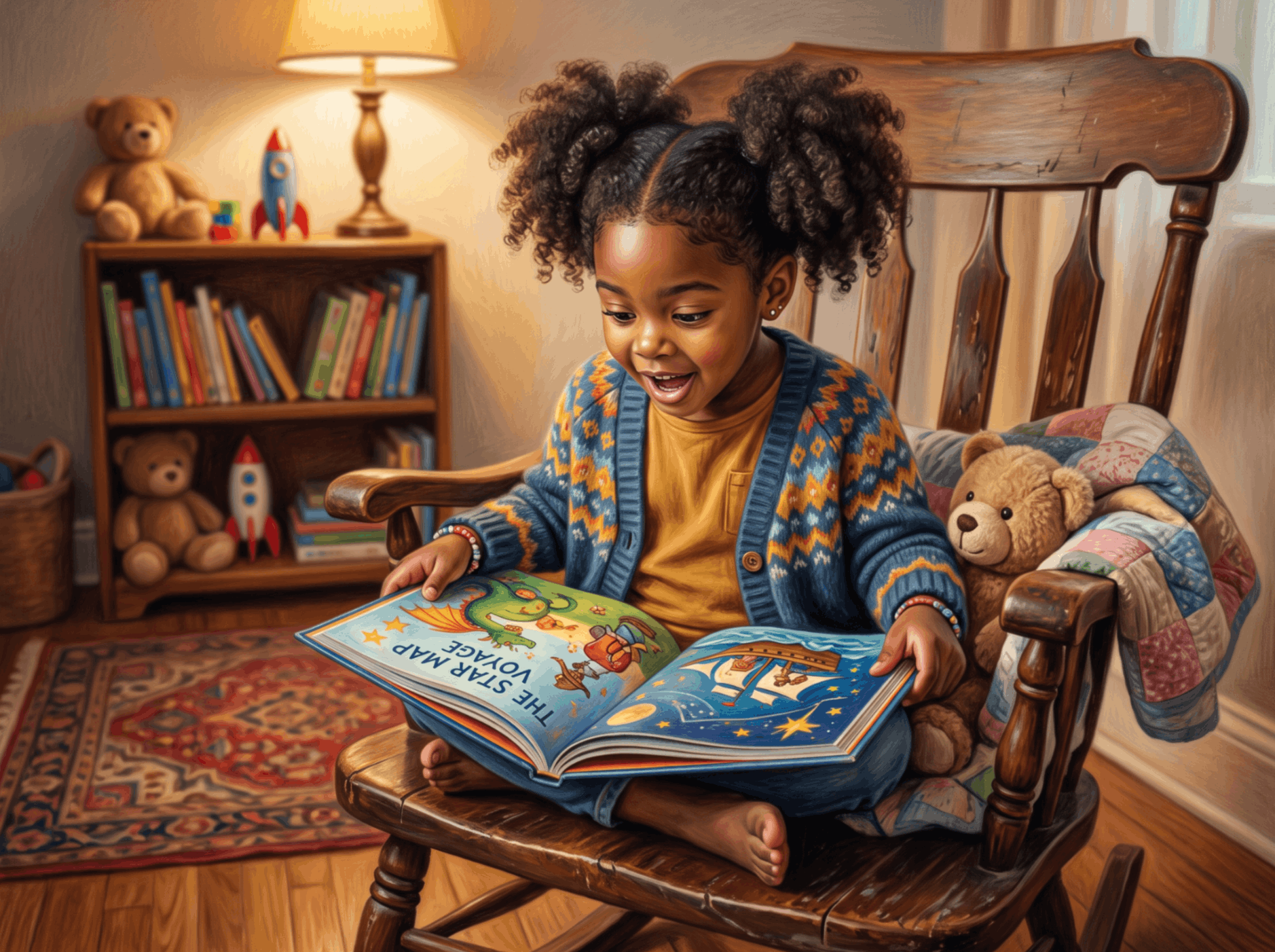 A finished children's book illustration that carries the story forward, not just a pretty picture
