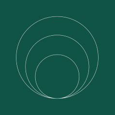 Three concentric white circles on a dark green background.