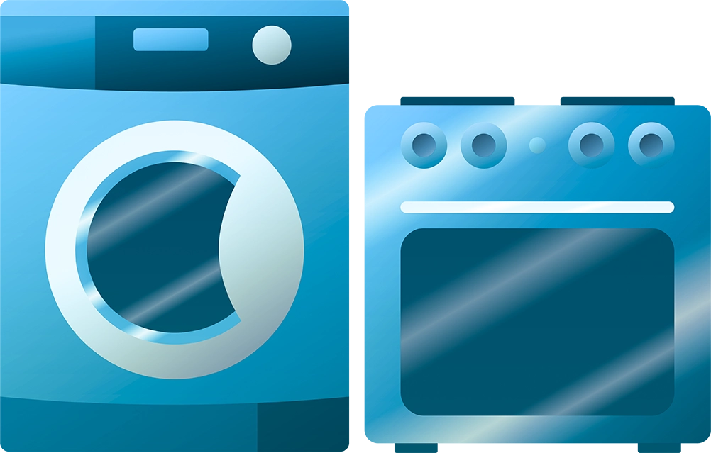 Digital illustration of washing machine and oven