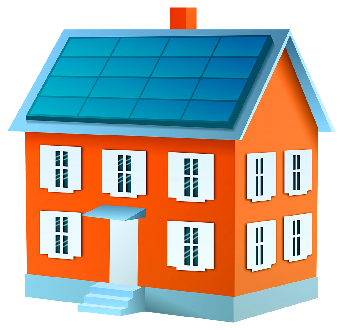 Digital illustration of house with solar panels on roof