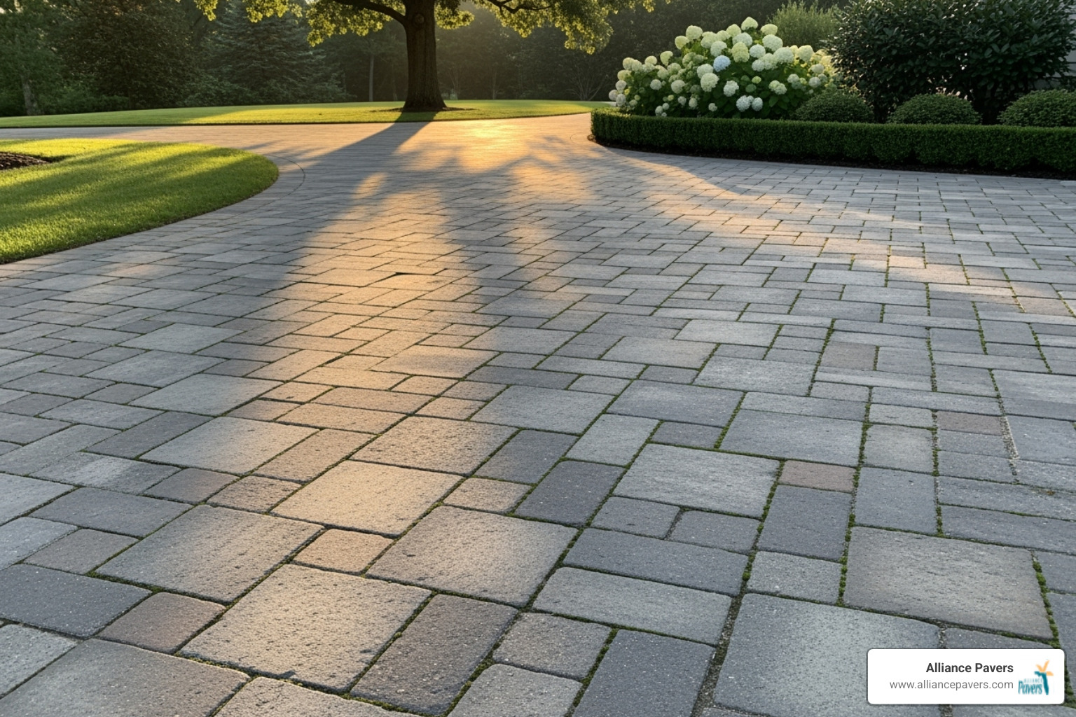 Image of a multi-sized random ashlar pattern driveway - Driveway paver patterns