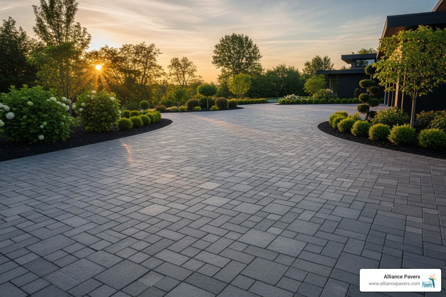 Image of a running bond driveway with large format pavers - Driveway paver patterns