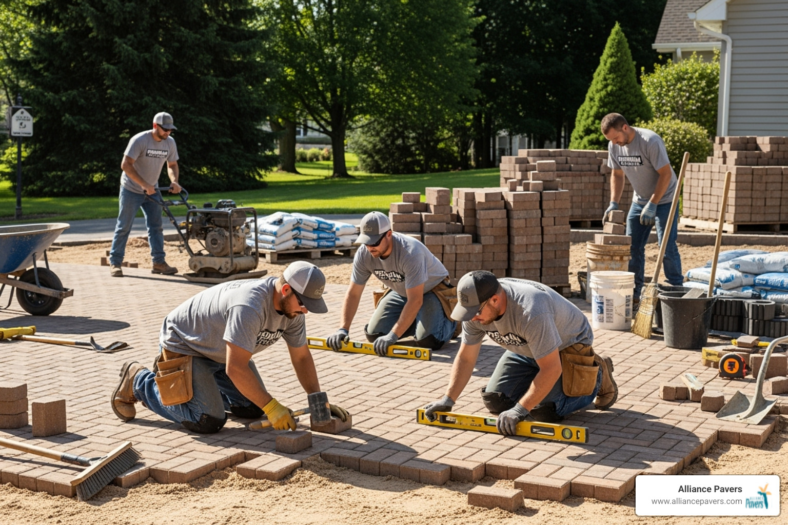 professional paver installation team at work - brick paver installers near me