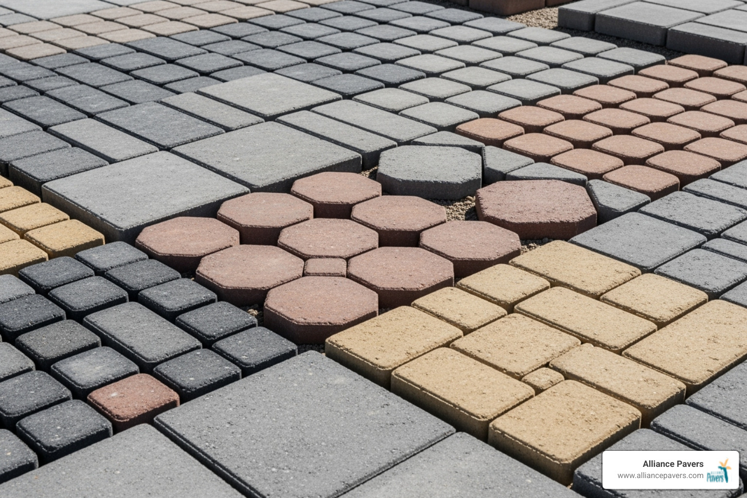Various concrete paver shapes and colors - Commercial Paver Services