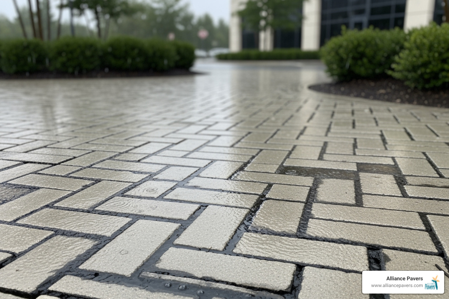 permeable paver system managing water runoff - commercial hardscape solutions