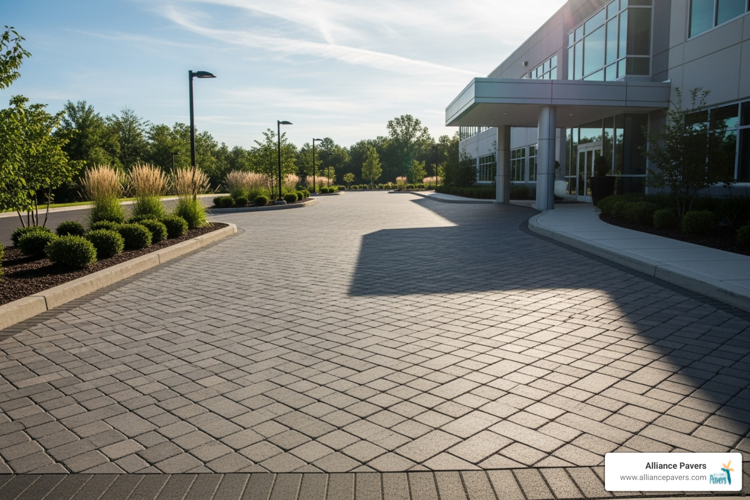 durable and stylish commercial paver driveway - landscaping service