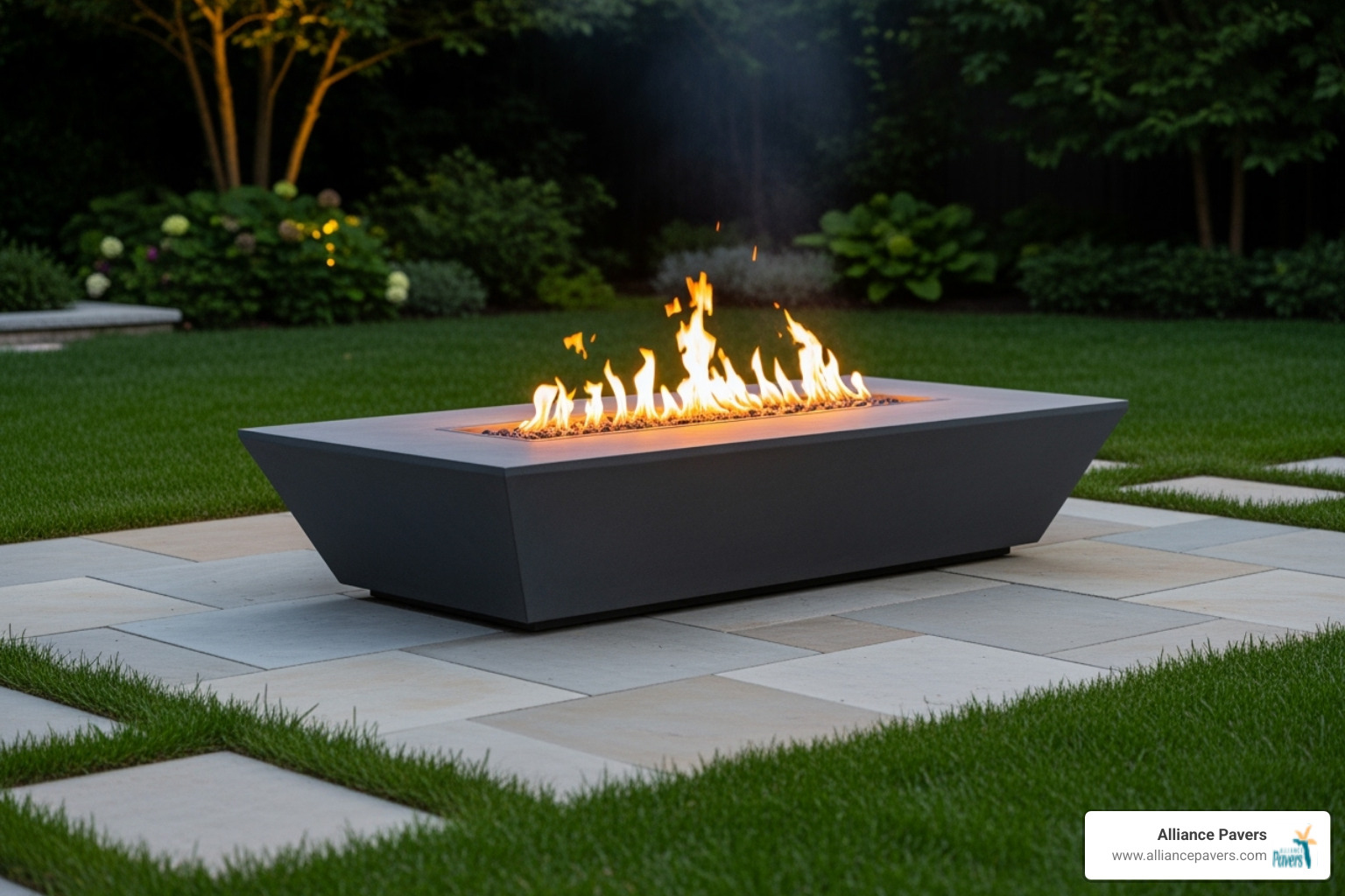 Modern rectangular stone fire pit - Stone fire pit