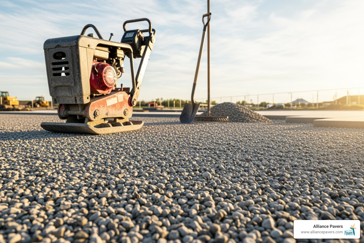 a paver installation project showing the base preparation layer - pavers services