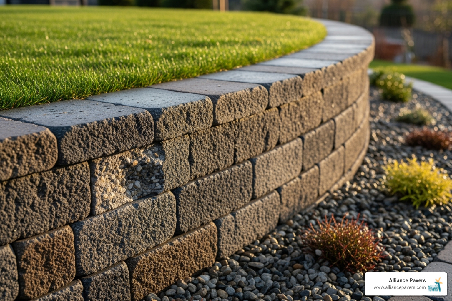 cross-section of a properly installed retaining wall - retaining wall paver stones