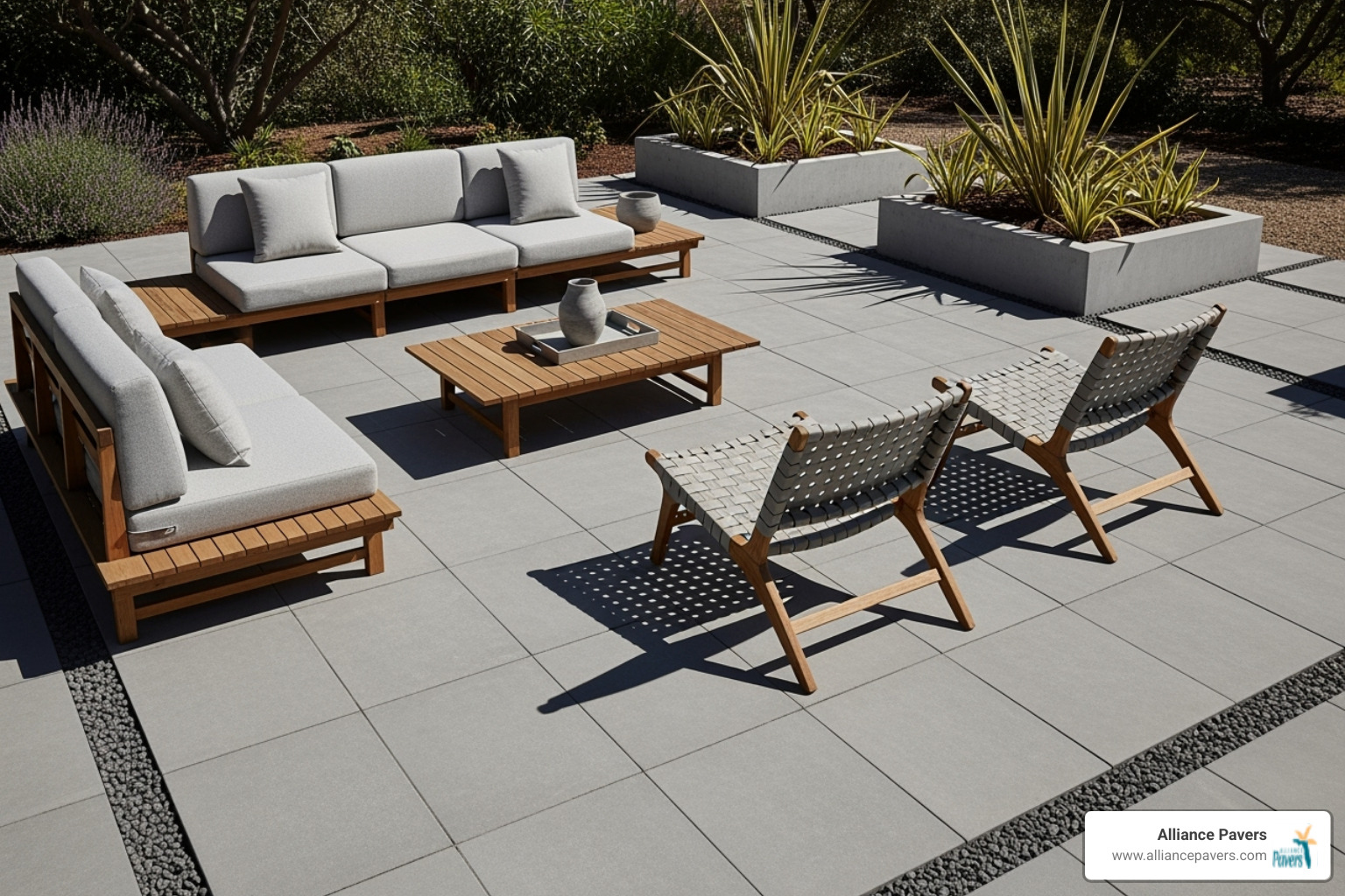 modern patio with large format pavers - custom patio pavers st cloud