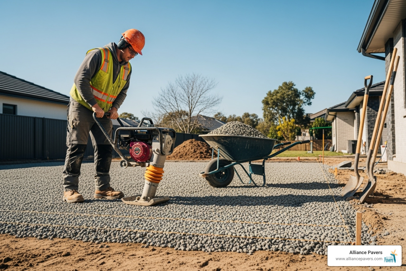 paver installation project in progress, showing the base preparation - affordable pool deck paving lake mary
