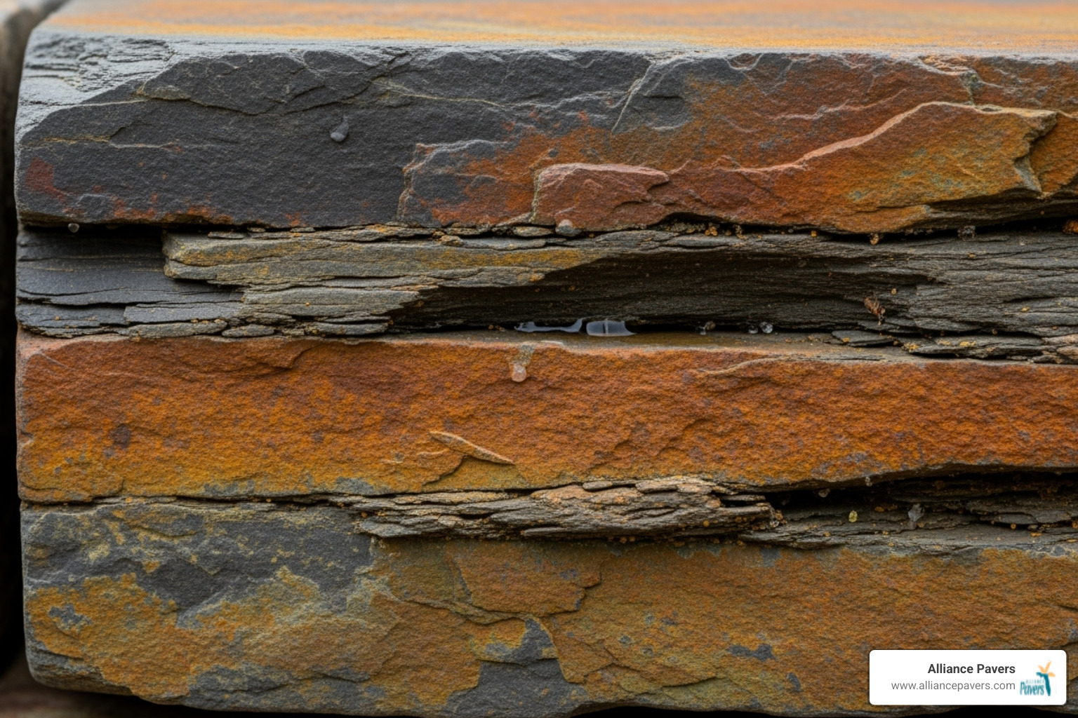 close-up shot highlighting the rich texture and color variations of a slate block - slate retaining wall blocks