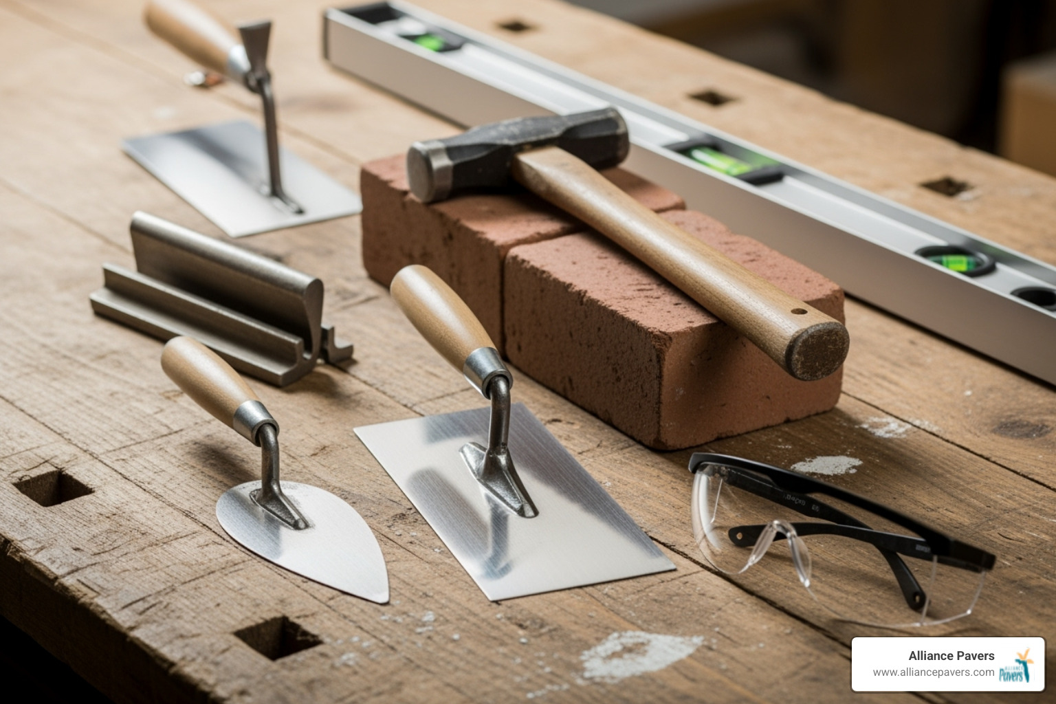 Tools for a masonry project - cinder block retaining wall