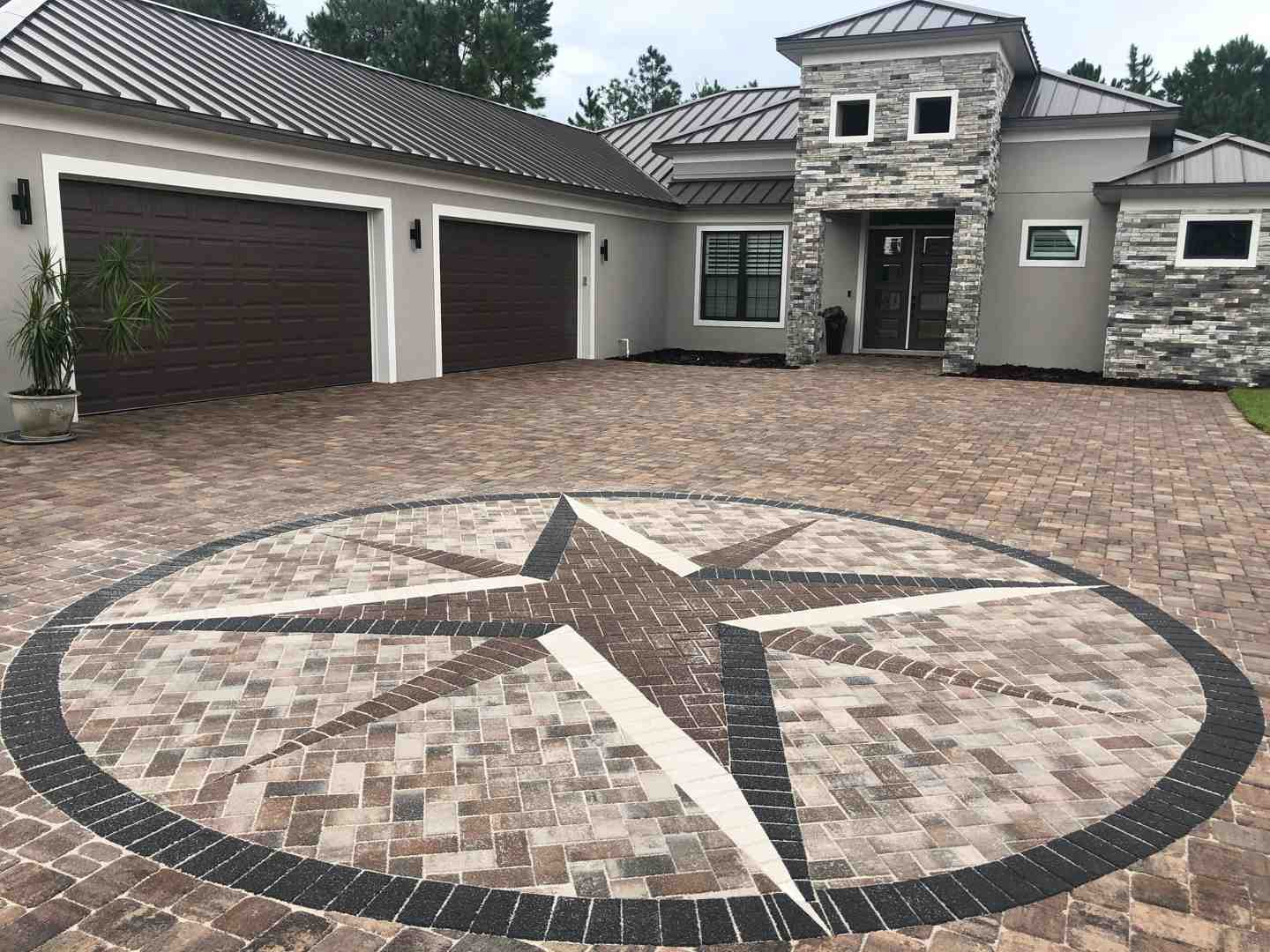 intricate paver pattern on a driveway or walkway - professional paver installation
