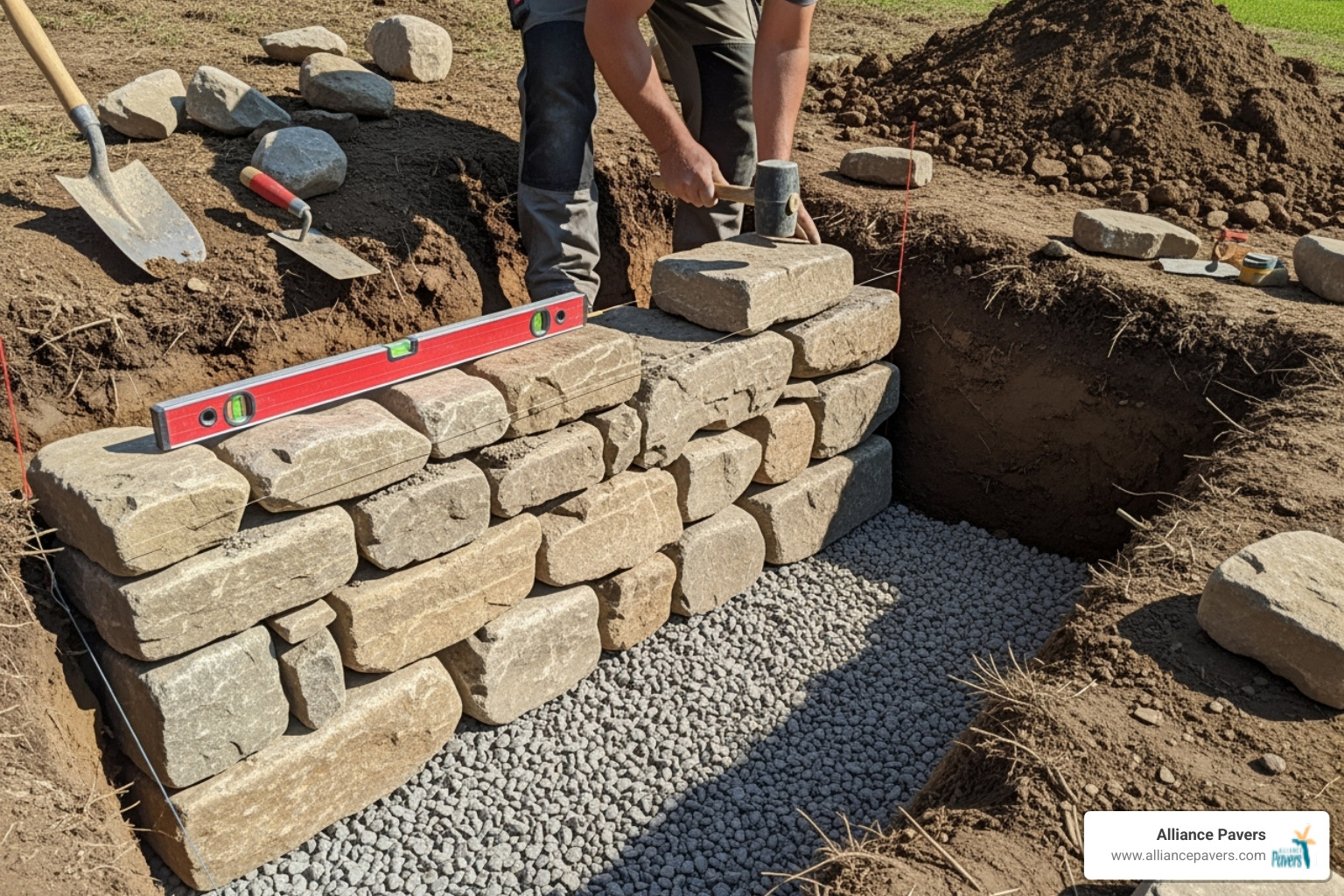 construction process of stone retaining wall on slope - how to build a stone retaining wall on a slope