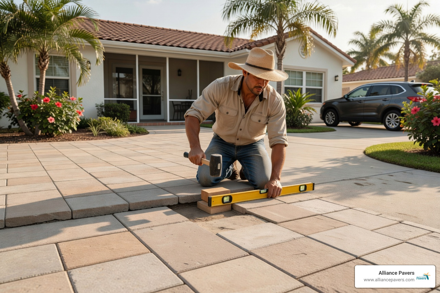 Infographic showing cost comparison between paver repair and replacement, timeline for typical repairs, and common issues fixed during restoration including sunken pavers, cracks, loose joint sand, drainage problems, and faded surfaces - patio paver repair deals in clermont, fl