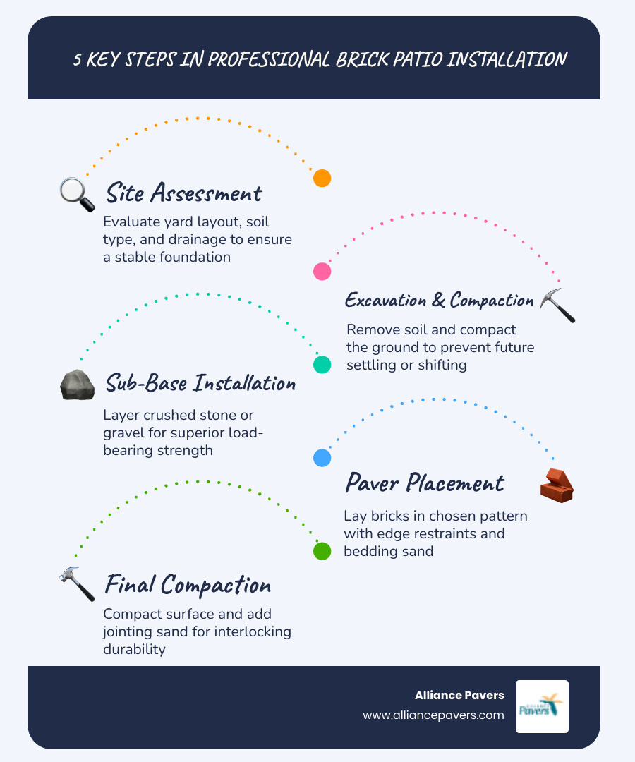 Infographic showing 6 key steps and benefits of professional brick patio installation in Lake Butler FL - brick patio Infographic showing 6 key steps and benefits of professional brick patio installation in Lake Butler FL - brick patio