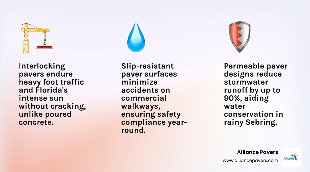 Infographic showing components of commercial hardscaping in Sebring FL including pavers, retaining walls, walkways, patios Infographic showing components of commercial hardscaping in Sebring FL including pavers, retaining walls, walkways, patios