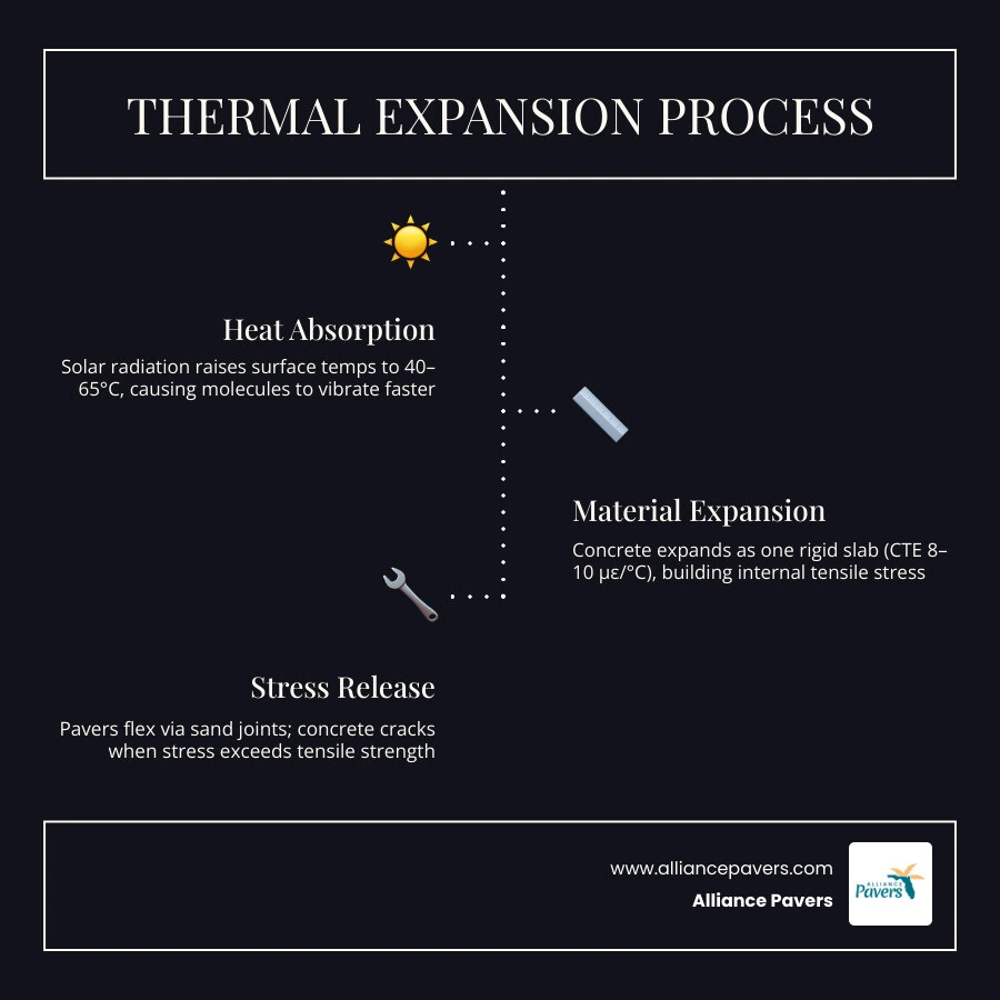 Infographic comparing thermal expansion effects on concrete slabs vs modular pavers in hot climates infographic Infographic comparing thermal expansion effects on concrete slabs vs modular pavers in hot climates infographic