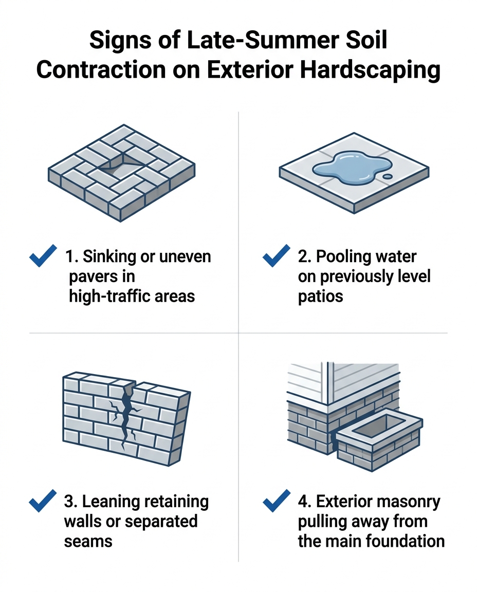 Signs of Late-Summer Soil Contraction on Exterior Hardscaping
