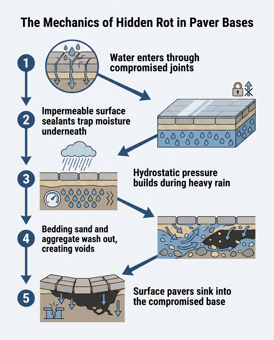 The Mechanics of Hidden Rot in Paver Bases