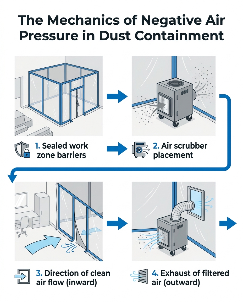 The Mechanics of Negative Air Pressure in Dust Containment