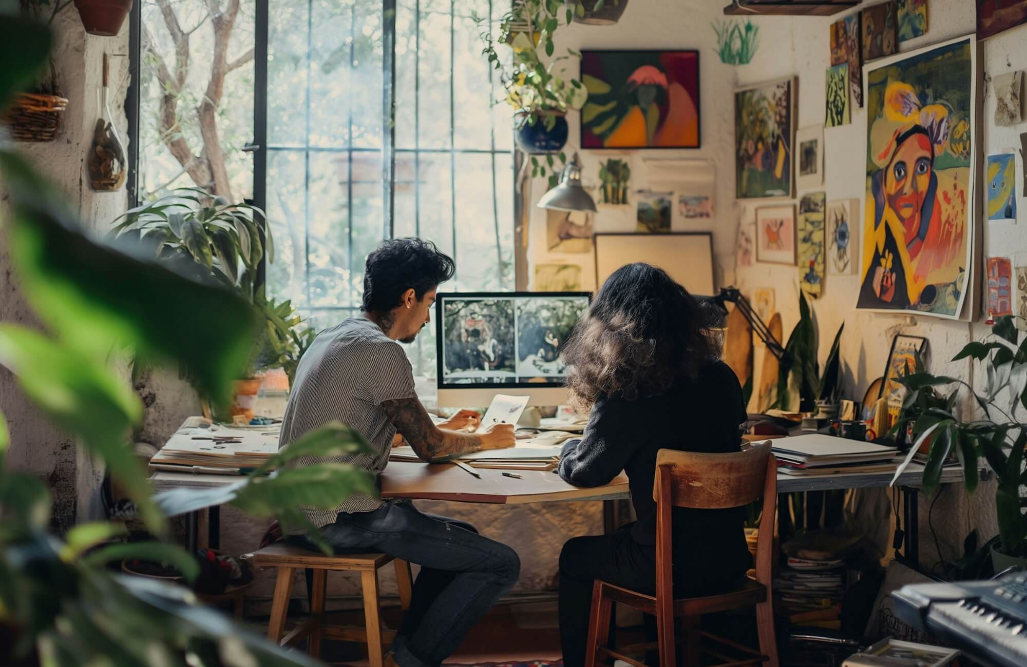 Two of our writers working in our office