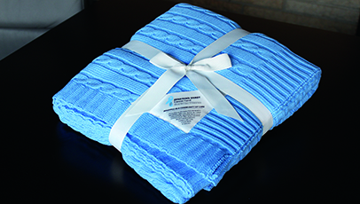 A blue wrapped blanket
