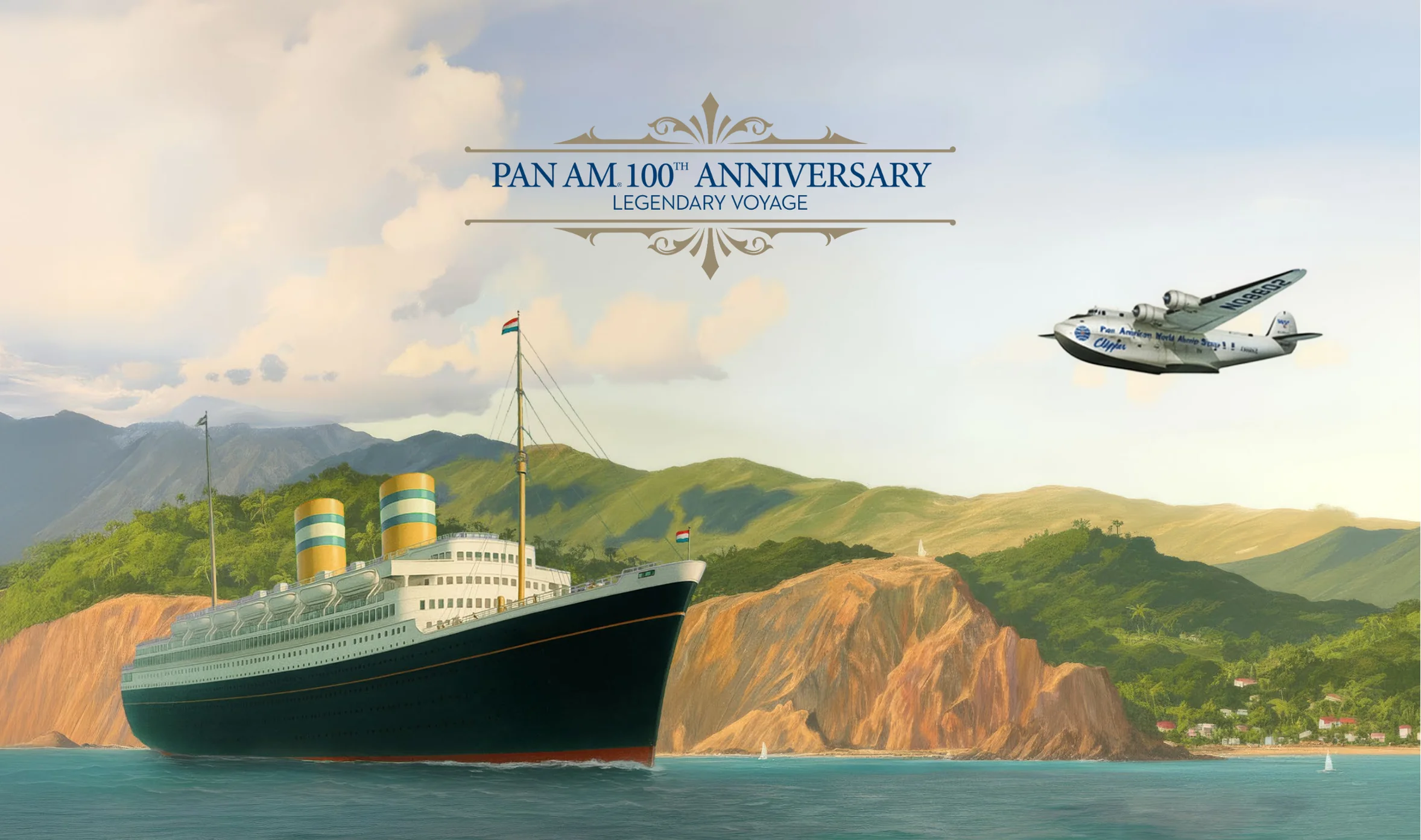 Pan Am & Holland America 100 year cruise poster in landscape