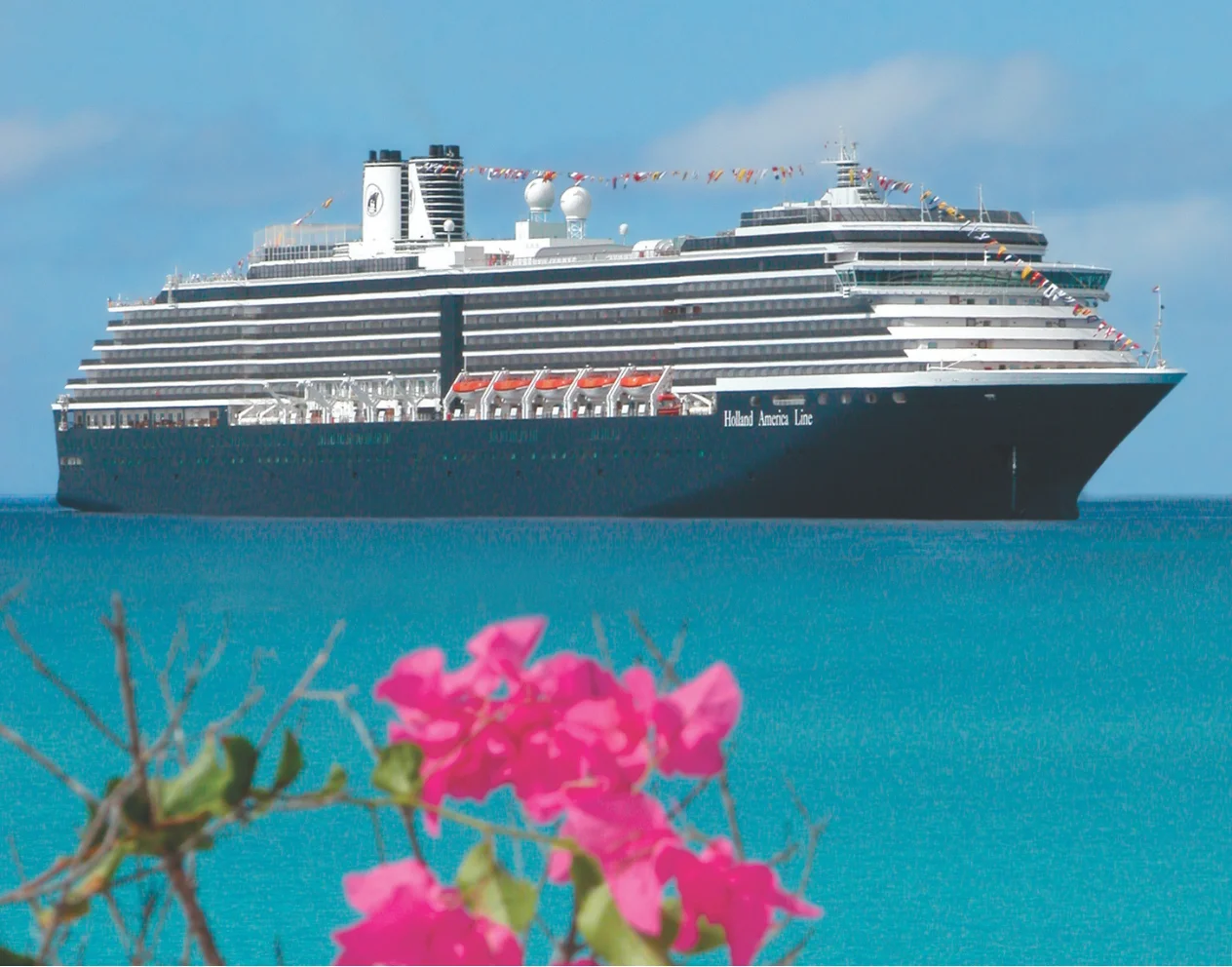 Cruise ship with flowers presenting the voyage experience