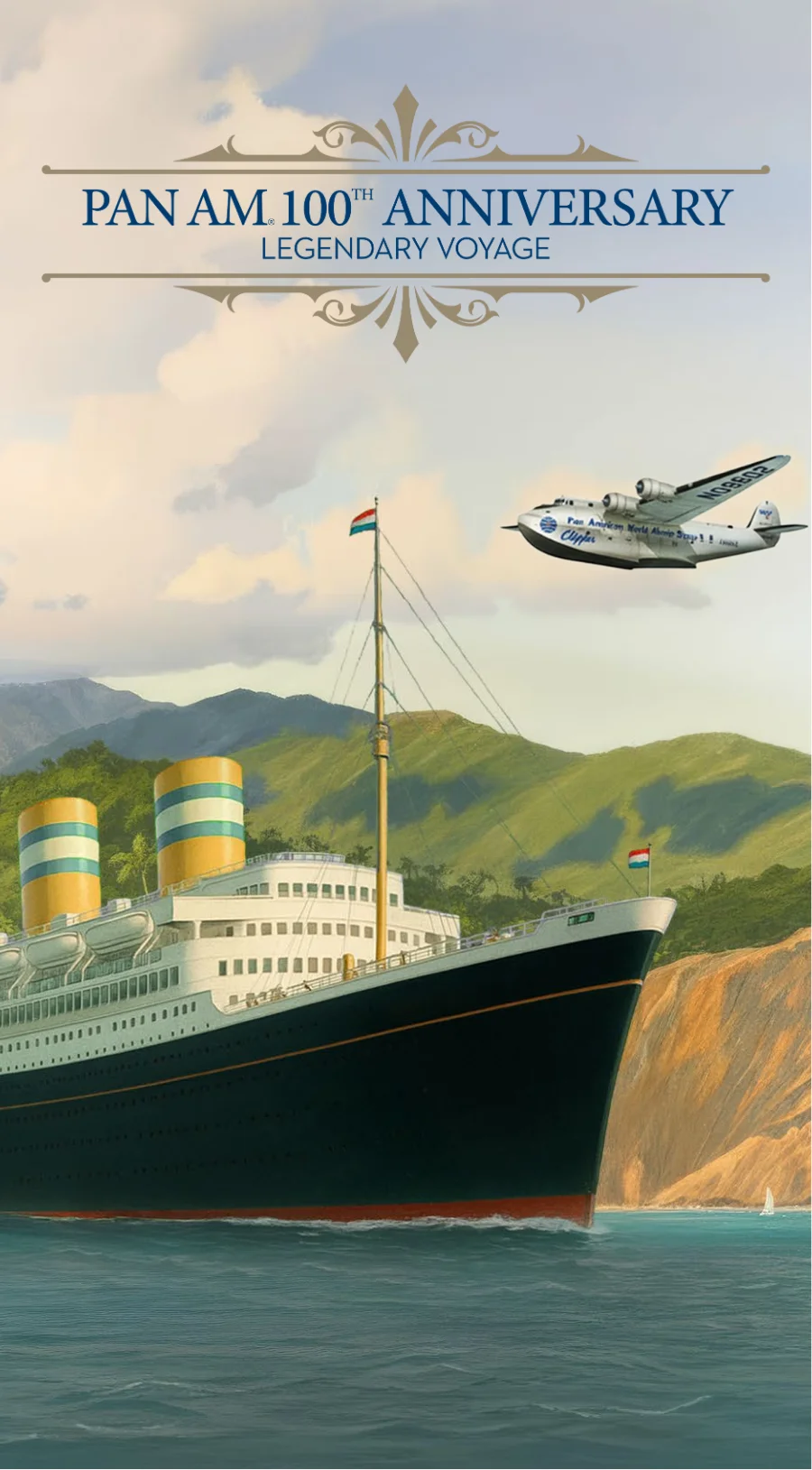 Pan Am & Holland America 100 year cruise poster in portrait