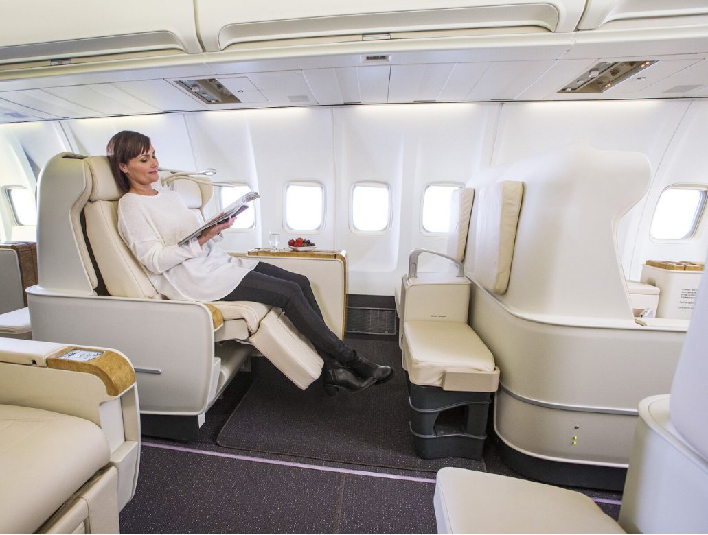 Reclined seating in the Pan Am cabin