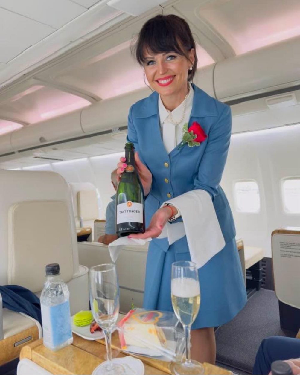 Champagne service aboard the flight