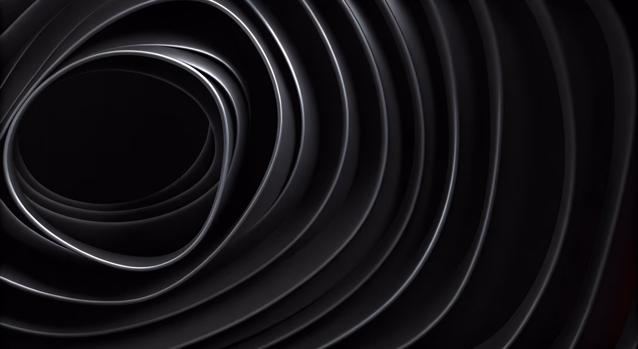 Abstract black spiral with smooth curved edges creating a tunnel effect.