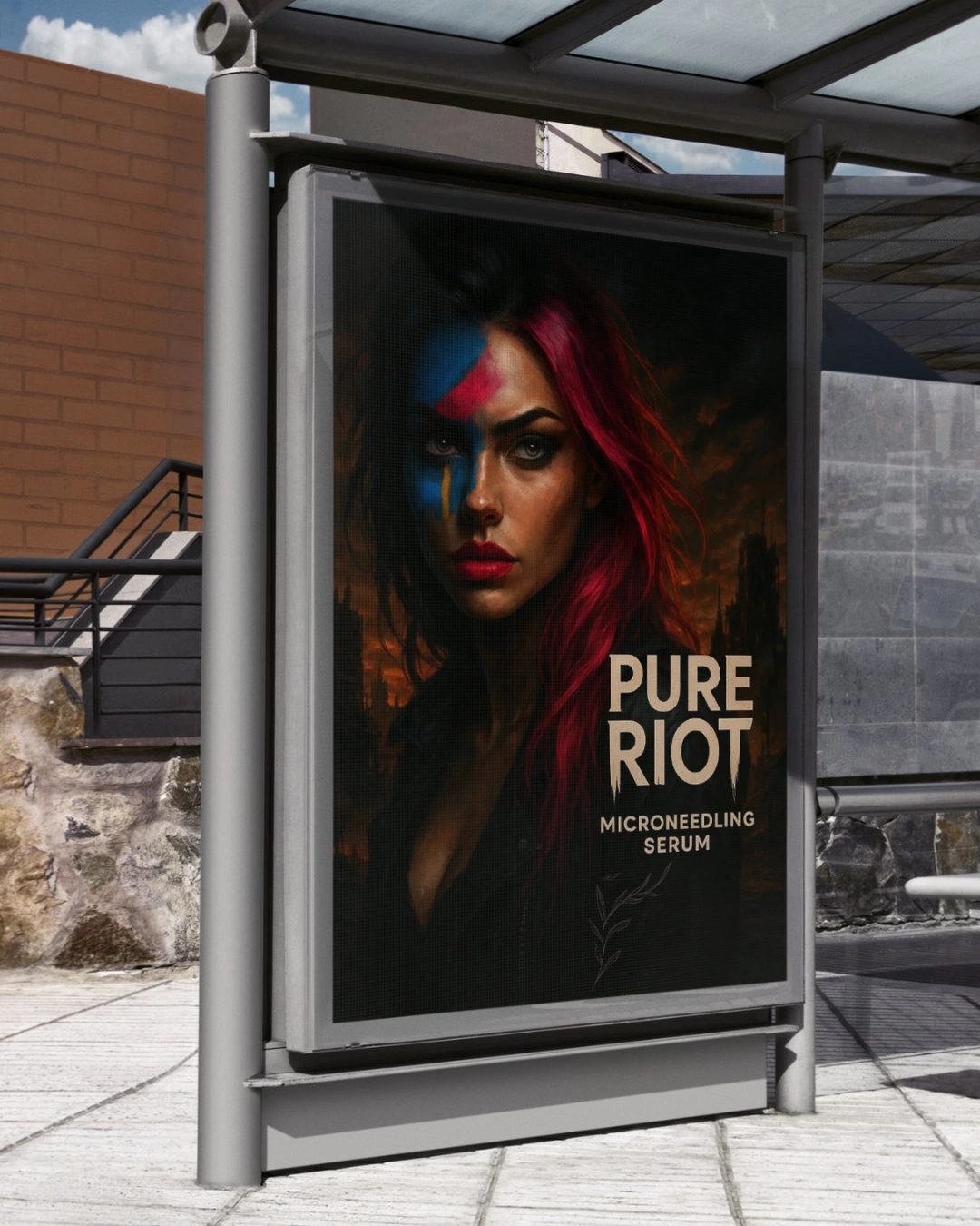 A billboard showing PureRiot's Microneedling models