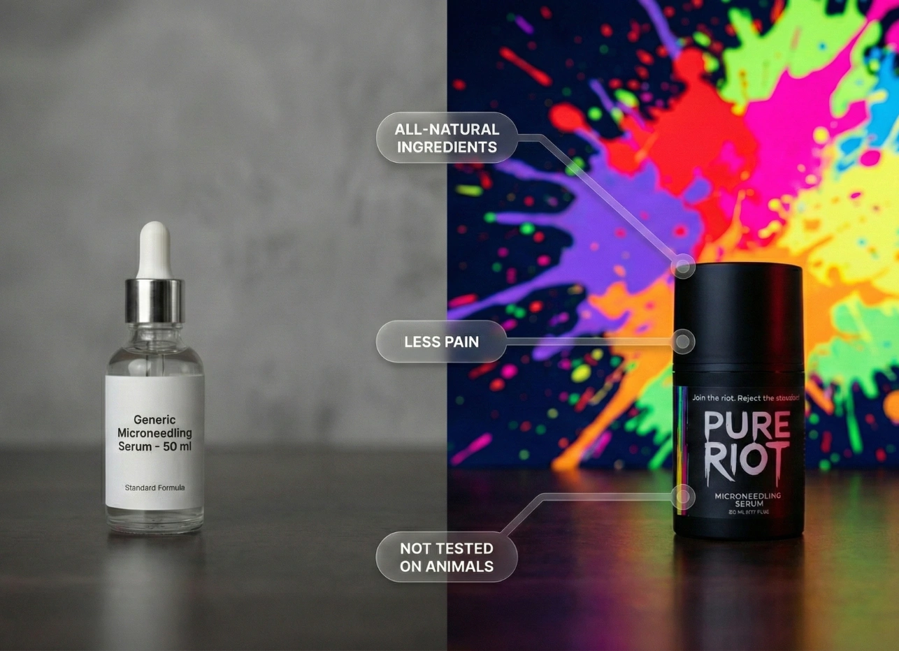 Comparison chart between PureRiot Skin products and traditional microneedling serums