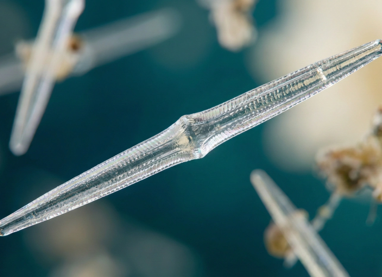 Microscopic view of natural spongilla spicules used in liquid microneedling serums