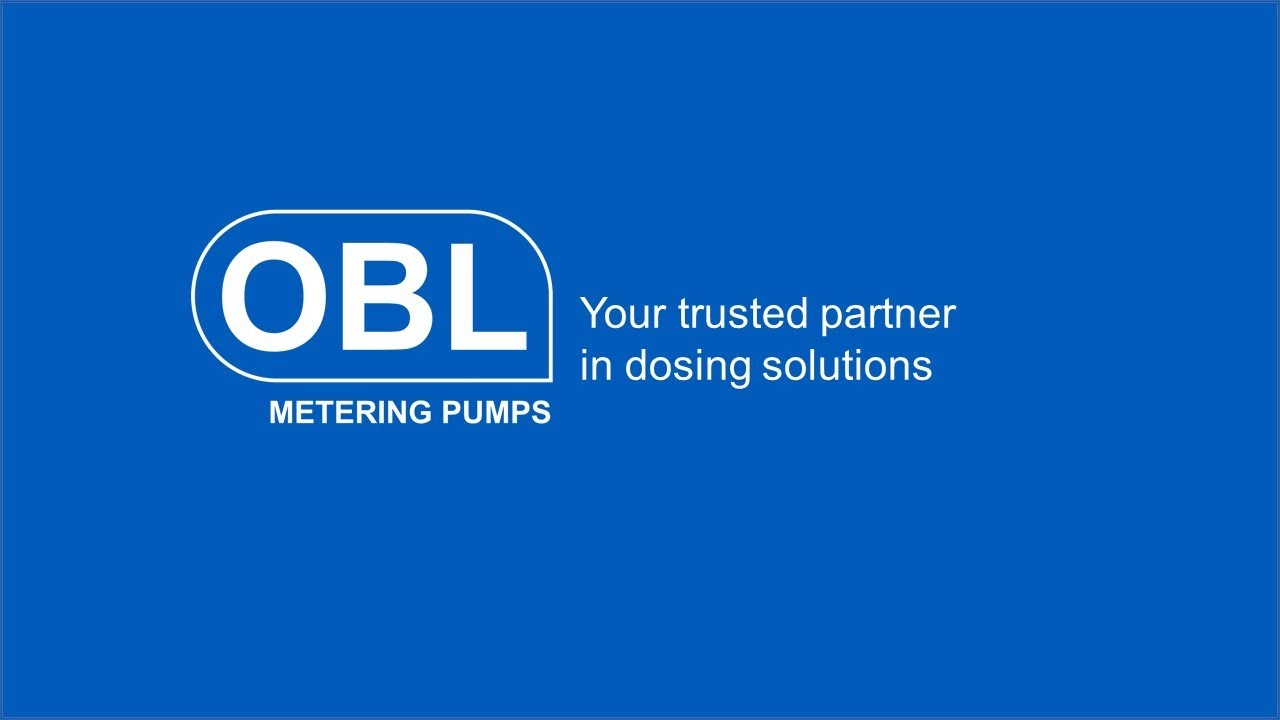 OBL Metering Pumps logo with the tagline ‘Your trusted partner in dosing solutions’ displayed on a blue background