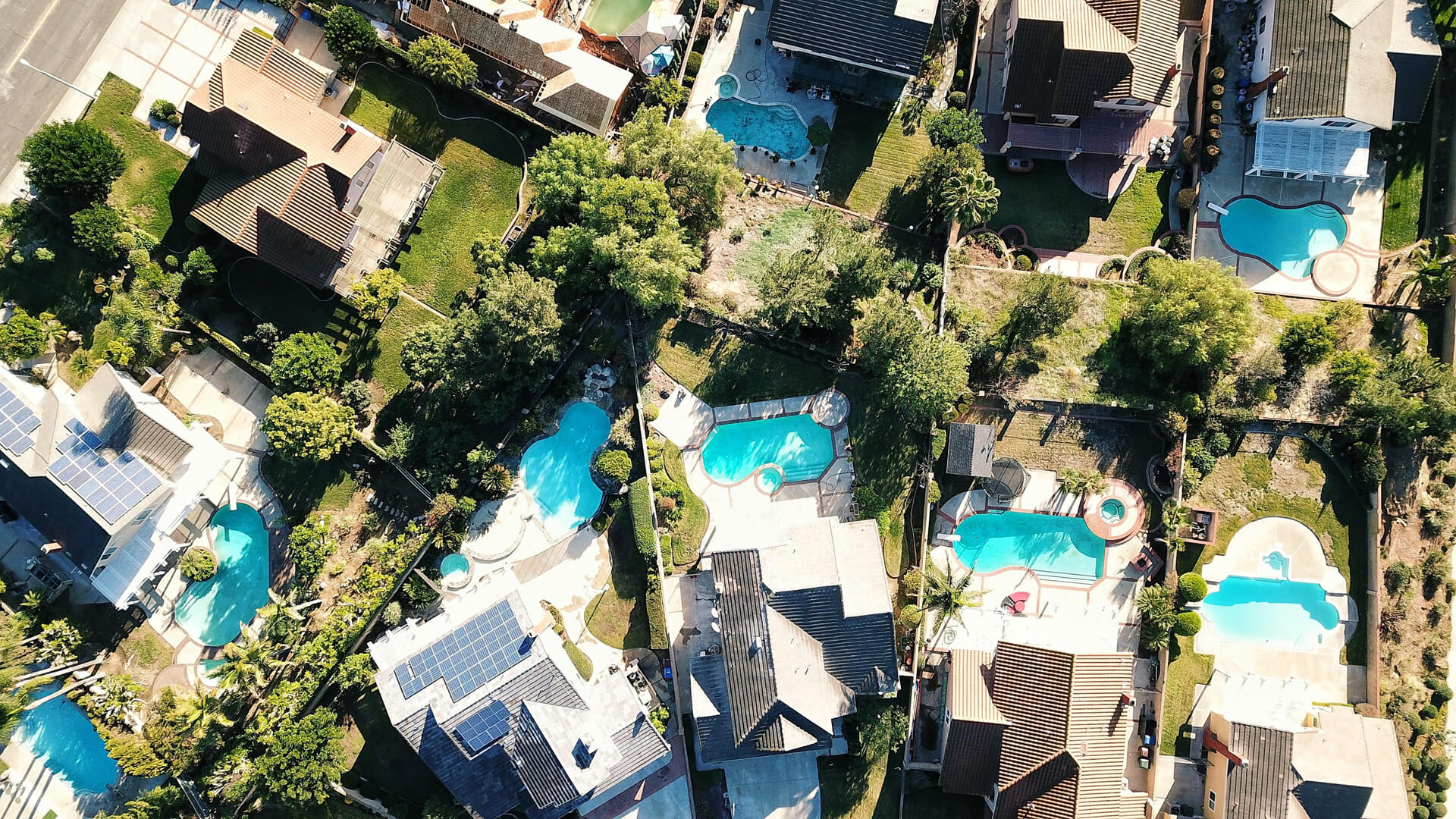 birds eye view on residential neigborhood image