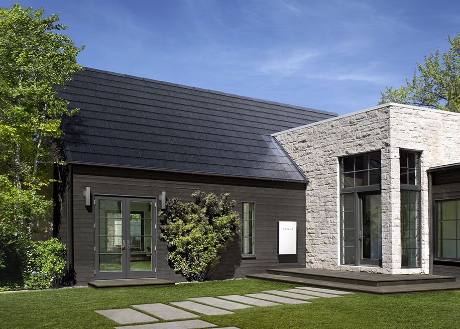 home with tesla solar roof panels installed