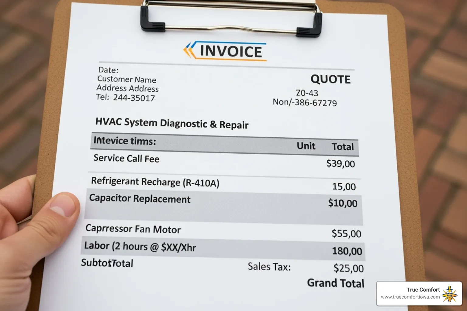 of a sample itemized HVAC quote - HVAC repair quote