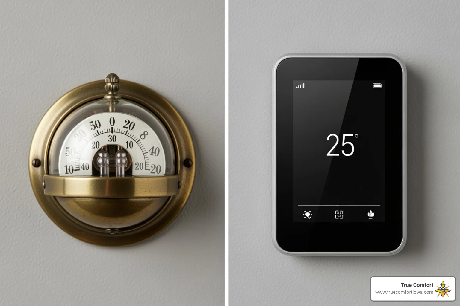 comparison of old mercury thermostat and new smart thermostat - Thermostat repair service