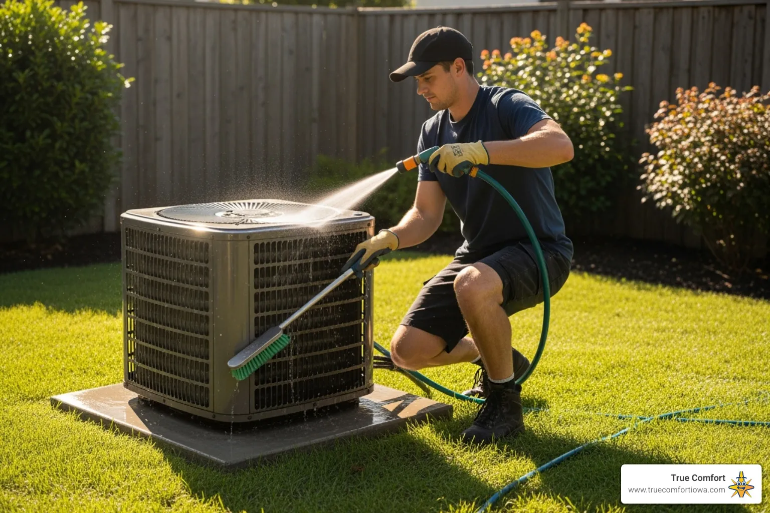 Homeowner cleaning AC unit - des moines ac repair