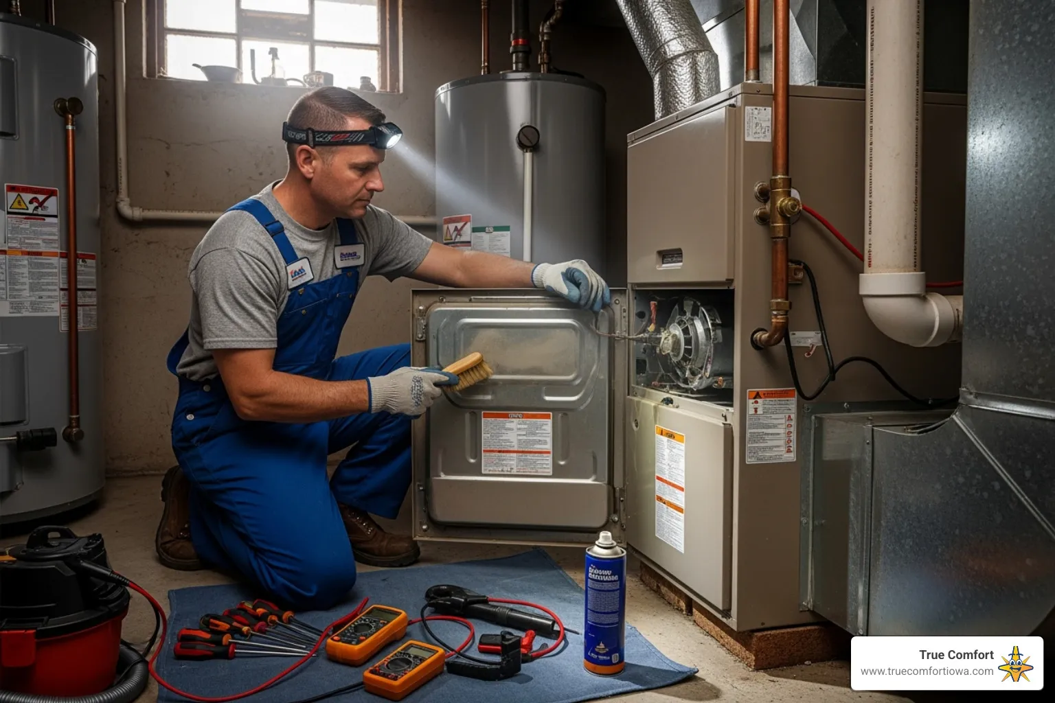 technician performing a furnace tune-up - 24 hour furnace repair des moines