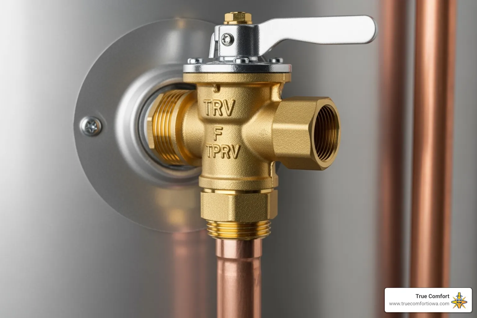 TPRV with correctly installed discharge pipe - Water heater code compliance