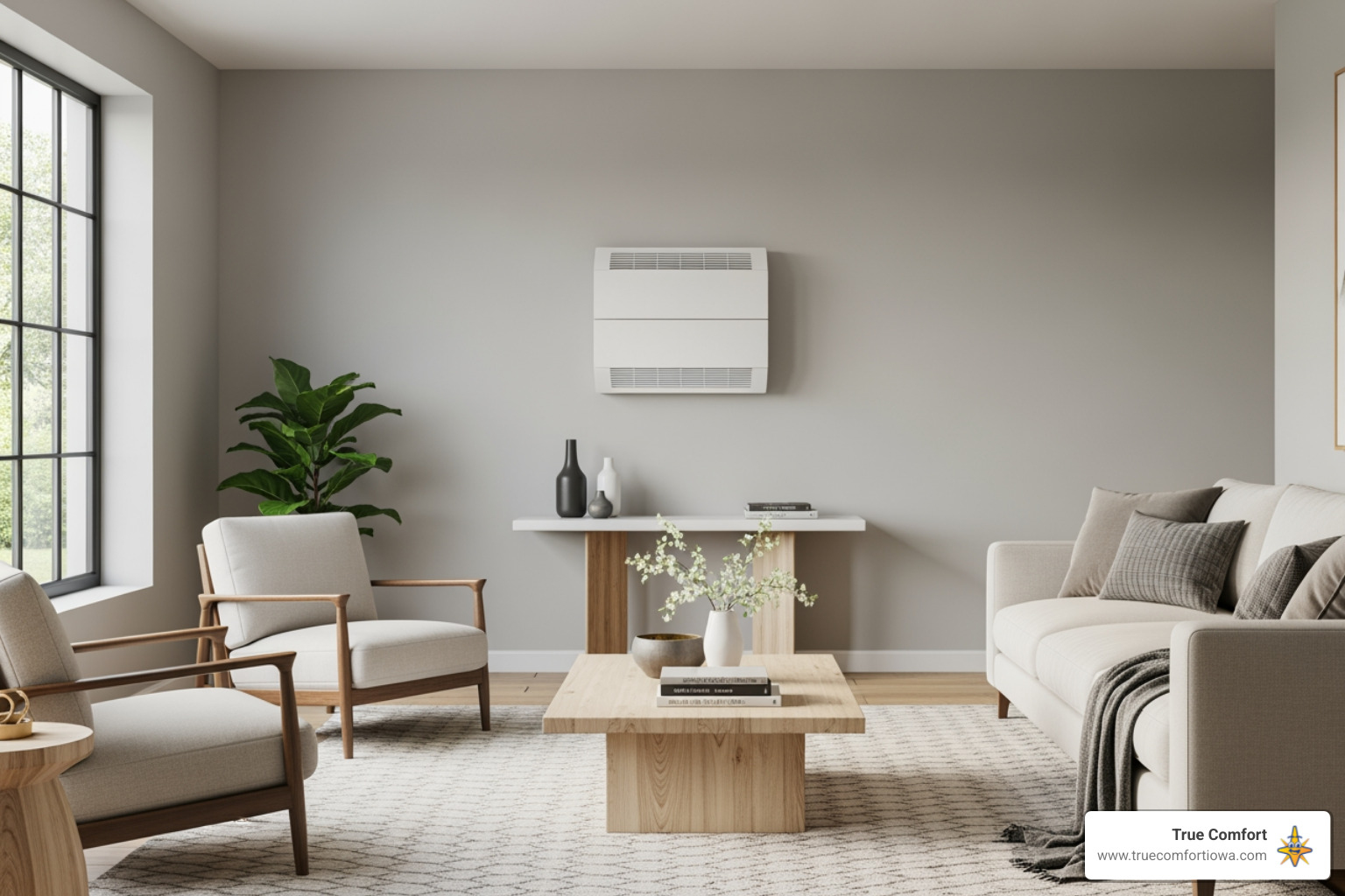 sleek, wall-mounted ductless mini-split unit in a modern room - heat pump installation in altoona, ia